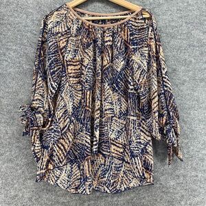 5/$45 Tyche Blouse Wowen M Medium Beige Geometric Long Sleeve Round Neck
